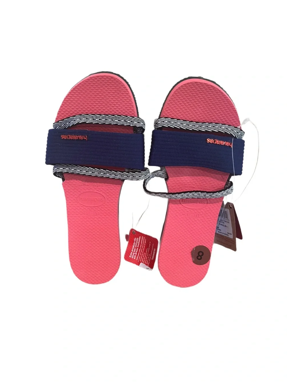 NWT Hologram Havaianas Womens Blue Pink Porcelain Slide Sandal Brazil Trancoso